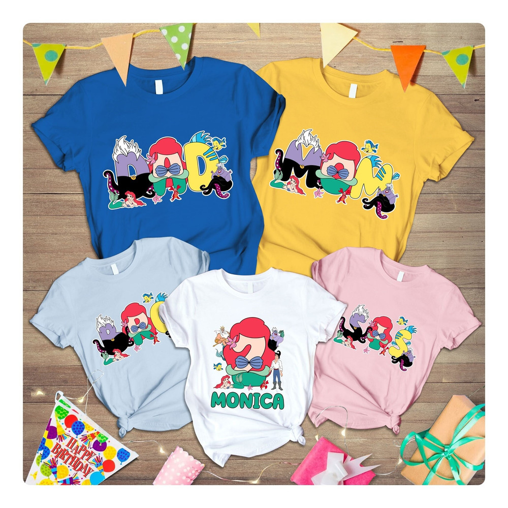 Custom Little Mermaid Birthday Shirt Little Mermaid Ariel Princess Shirt Family Matching Birthday Shirts Girl Birthday Party Shirts.jpg