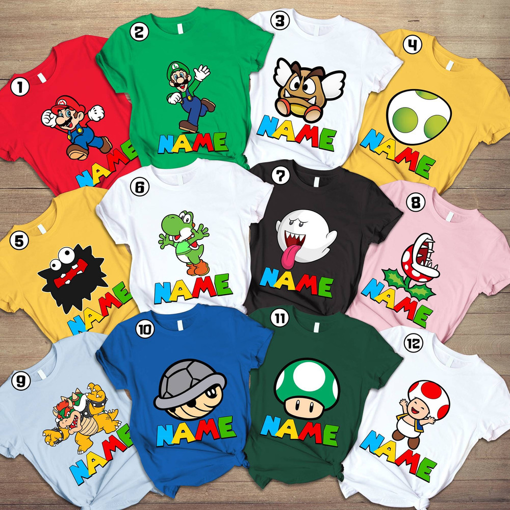 Custom Super Mario Family Costume Shirt, Super Mario Family Matching Shirt, Mario Birthday Party Shirt, Mario Halloween Cosplay Costume Tee.jpg