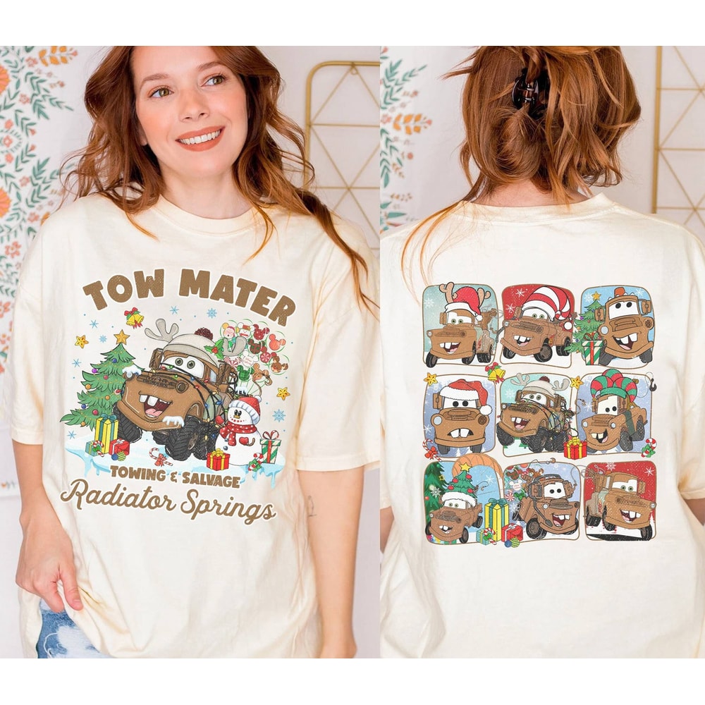 Disneyland Cars Lightning McQueen and Tow Mater Christmas Lights Shirt, Disneyland Xmas Vacation Gift Lightning McQueen 95 Christmas Shirt.jpg