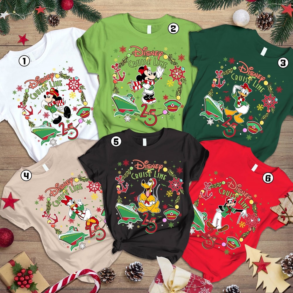 Disneyland Cruise Line Christmas 25th Silver Anniversary At Sea 2023 Shirt Mickey and Friends Very Merrytime Cruises Family Christmas Cruise.jpg