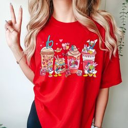donald and daisy duck valentine coffee shirt, disneyland couple epcot drink around shirt, valentines coffee latte shirt,