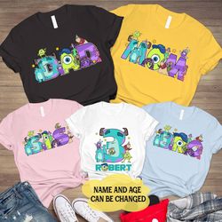 family birthday matching shirt, monsters incs birthday shirt, monsters incs birthday custom shirt, monsters university,