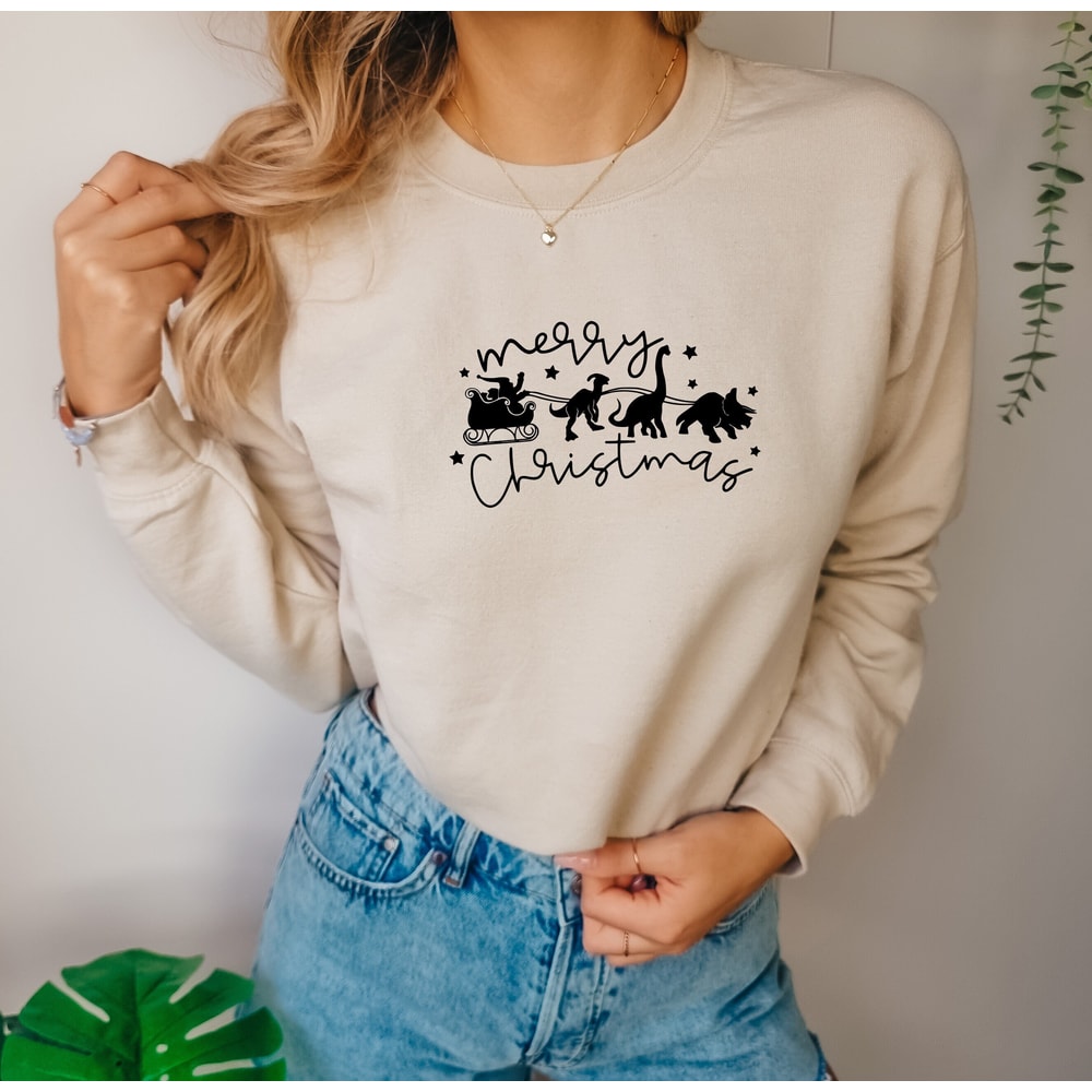 Christmas Dinosaur Sleigh Ride Comfort colors Sweatshirt, Santa's Dinosaur Sleigh Ride, Christmas Gifts for Kids, T-rex Shirt, xmas hoodies.jpg