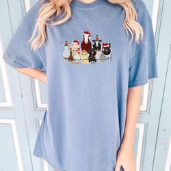 christmas farm animals comfort colors shirt, cute chicken, cow, pig, goat holiday tshirt, trendy santa hat animal farmer