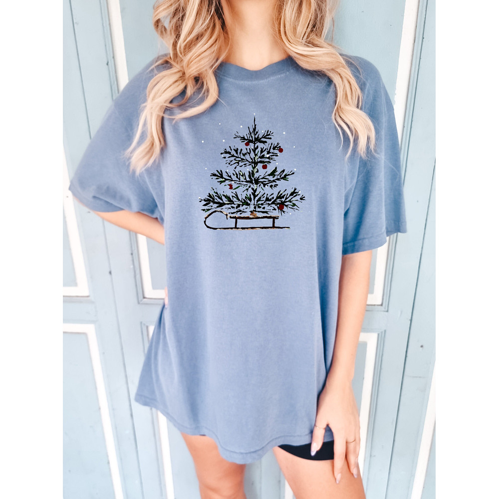 Christmas Sleigh Comfort Colors tee, holiday long sleeve tee, Women's Christmas tee, long sleeve sweater, winter tree shirt, sleigh tee gift.jpg