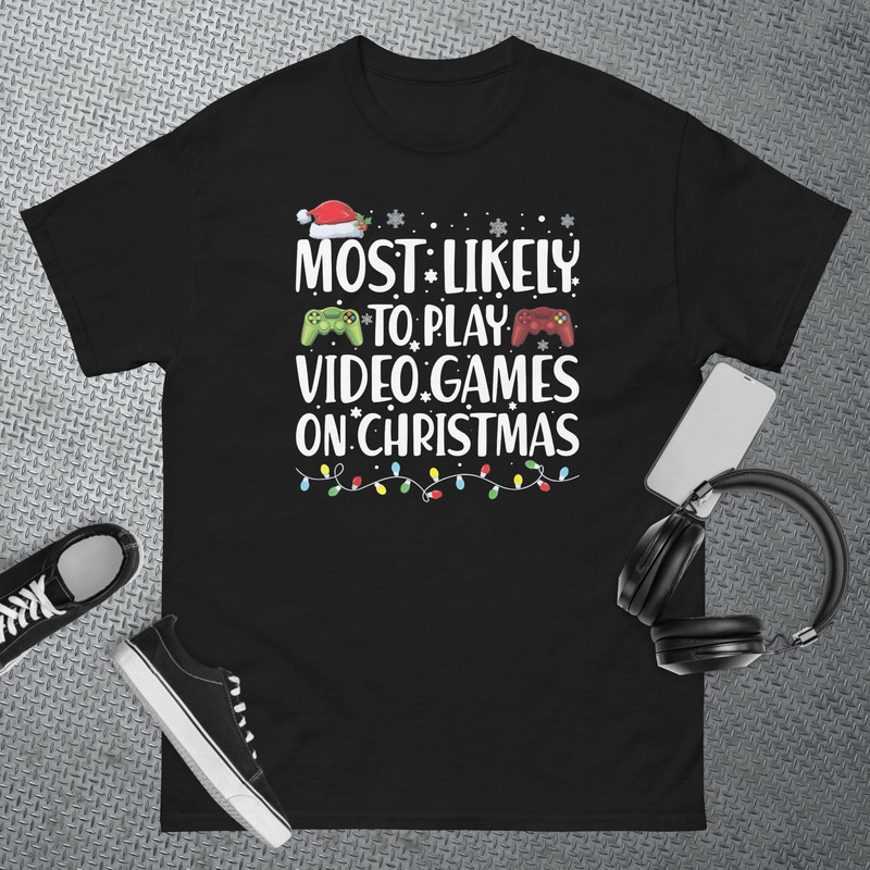 Most Likely To Play Video Game On Christmas Santa Gaming T-Shirt.jpg