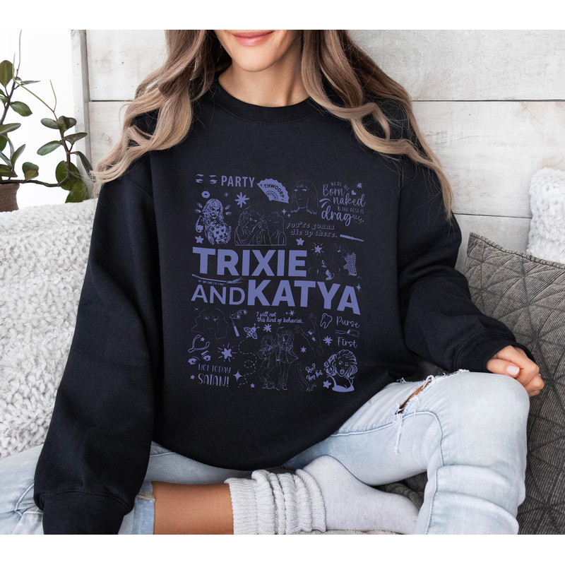 Vintage Trixie and Katya Purple Doodle Art Shirt, Trixie Mattel, Trixie & Katya Shirt, Birthday Gifts, Drags Queen Shirt.jpg