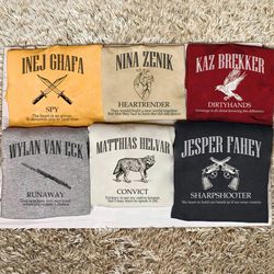 custom six of crows group sweatshirt, no mourners merch, ketterdam crow club, kaz brekker hoodie, inej t-shirt, nina jes