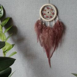 Dream catcher. Small dream catcher for car with natural stones. Car dreamcatcher with red agate. Car charm.