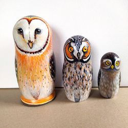Matryoshka Owl Original Art Wood Owls Painting Nesting Dolls Art Bird Artwork by  PaintingsDollsByZoe