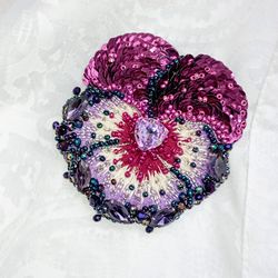 Beaded rhinestone pansy brooch for women, crystal flower brooch, pansy pin, gift for her, coworker gift, lapel pin
