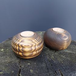 Set of handmade wood tealight candle holders