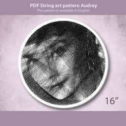 String art pattern PDF. Audrey Hepburn string art template. String Art Portrait. String art tutorial. Modern wall art.