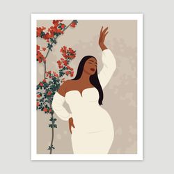 Curvy black woman poster, printable art, black girl art, neutral color decor, earth tones decor