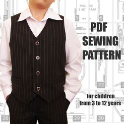 Vest pdf pattern for children to fit from 3 to 12 years, child waistcoat, vest for children, vest for toddlers,waistcoat
