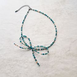 Turquoise bow choker, Minimalist jewelry