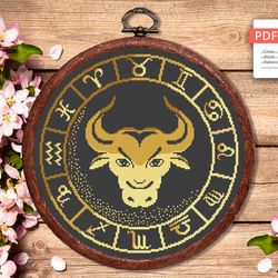 Taurus Cross Stitch Pattern, Zodiac Cross Stitch, Embroidery Zodiac, Aries Pattern, Signs of the Zodiac Pattern