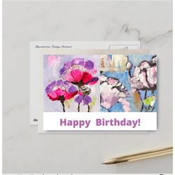 Printable Flower Card, Happy Birthday Card, Abstract Flower podtcard, Digital Download, Printable E-Card