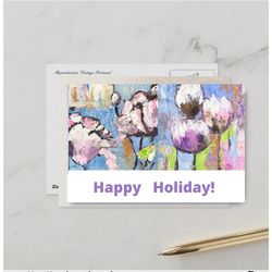 Printable Holiday Card for original oil painting Abstract flowers , Digital Greeting card,  Holiday E-Card
