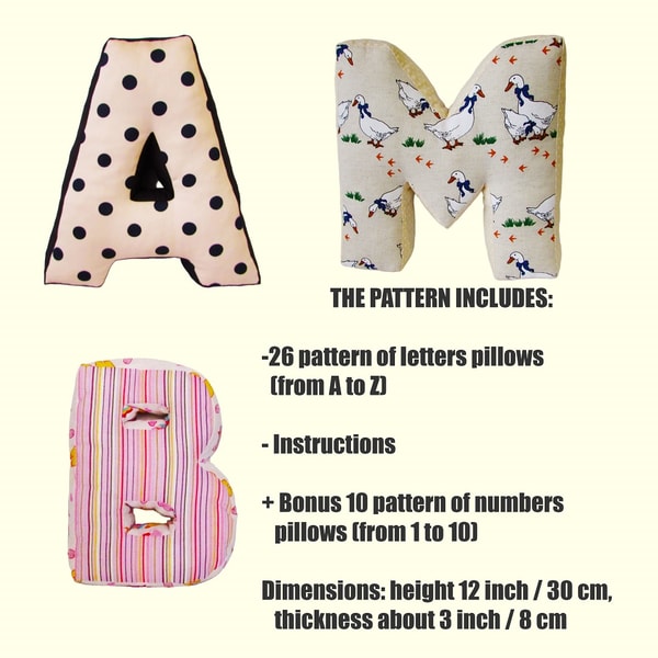 Letter Pillow pdf pattern from A to Z, from 0 to 9, alphabet - Inspire ...