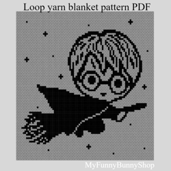 Loop yarn Finger knitted Harry on the broom blanket pattern PDF Download