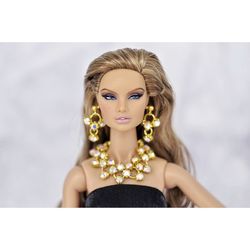 Set of jewelry for dolls earrings and necklace Barbie Poppy Parker Fashion Royalty Nu Face