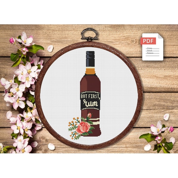 Set of 2 But First Rum Cross Stitch Pattern, Kitchen Cross S | Inspire ...