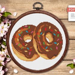 Chocolate Donuts Cross Stitch Pattern, Kitchen Cross Stitch, Embroidery Donut, Dessert Cross Stitch Pattern