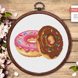 Set of 2 Donuts Cross Stitch Pattern, Kitchen Cross Stitch, Embroidery Donut, Dessert Cross Stitch Pattern