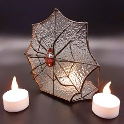 gothic stained glass spider web, jumping spider tealight holder, spider stained glass suncatcher, gothic home decor