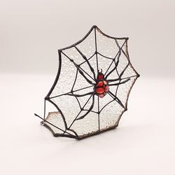 Gothic Stained Glass Spider Web, Jumping Spider Tealight Holder, Spider Stained Glass Suncatcher, Gothic Home Decor