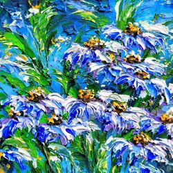 daisy painting floral original art miniature 6 by 6 inch by oksana stepanova