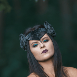 Dark goddess headpiece Black wedding bridal tiara Halloween tiara Black flower woman adult headdress Gothic halo crown