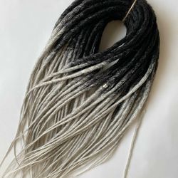 Synthetic DE smooth dreads extensions, Black and Grey dreadlocks