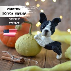 Mini Boston Terrier CROCHET PATTERN PDF, French bulldog amigurumi pattern, crochet Blythe pet