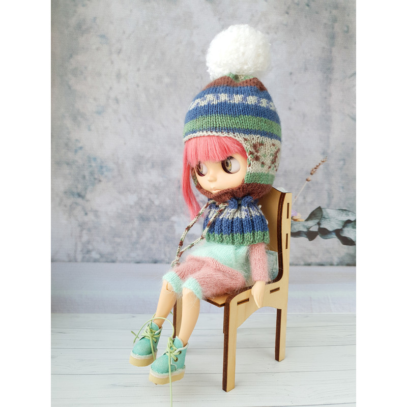 Blythe clothes. Blythe hat balaclava. Blythe knit hat. Doll clothes knitting. Blythe basic clothes