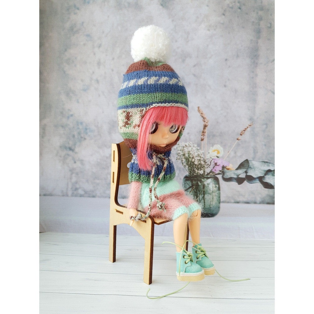 Blythe clothes. Blythe hat balaclava. Blythe knit hat. Doll clothes knitting. Blythe basic clothes