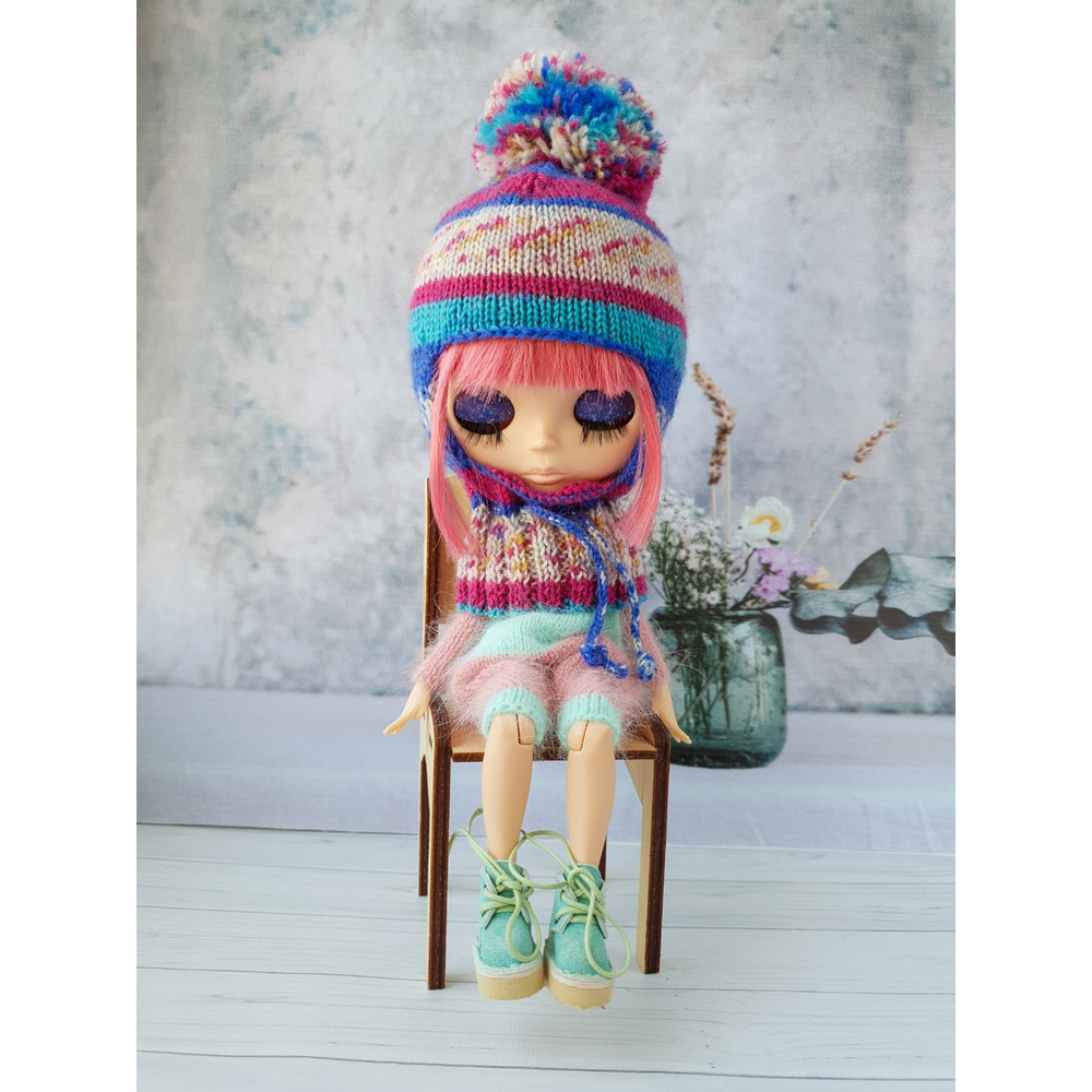 Blythe clothes. Blythe hat balaclava. Blythe knit hat.