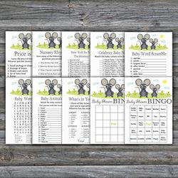 Mouse baby shower games bundle,Mouse Baby Shower games package,Fun Baby Shower Games,9 Printable Games-344