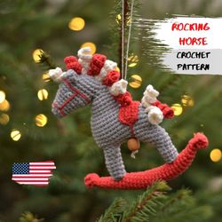 Christmas crochet ornament Rocking Horse CROCHET PATTERN, Christmas ornament pattern amigurumi, Christmas tree decoratio