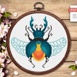 The Beetle Cross Stitch Pattern, Summer Cross Stitch, Embroidery Beetle, Insect Cross Stitch Pattern