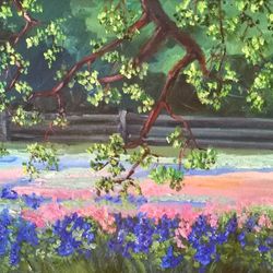 bluebonnet landscape  texas  painting oil original painting  flowers  impasto by nadia hope