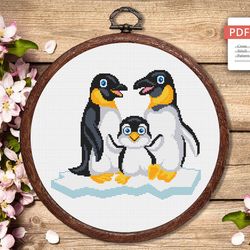 Penguin Family Cross Stitch Pattern, Animal Cross Stitch, Embroidery Penguin, Penguin Cross Stitch, Antarctica