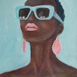 Black Woman Oil Painting Original  African  Girl  Artwork by Nadia Hope