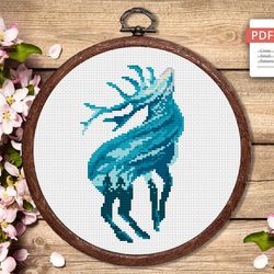 Deer Cross Stitch Pattern, Animal Cross Stitch, Embroidery Deer, Watercolor Deer Silhouette Cross Stitch
