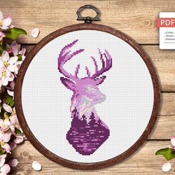 Deer Cross Stitch Pattern, Animal Cross Stitch, Embroidery Deer, Watercolor Deer Silhouette Cross Stitch