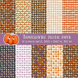 Thanksgiving  digital paper, Pumpkin seamless pattern Fall digital papers Thanksgiving printable paperpack 10 sheets