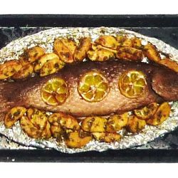 Dollhouse miniature 1:12 Tasty baked fish with potatoes!!