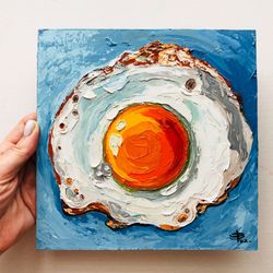 Fried Egg Painting Kitchen Original Art Small Oil Painting Wall Decor