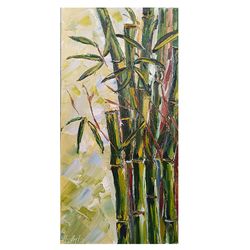 Bamboo Painting Plants Original Art Leaf Green Canvas Leaves Impasto Tropical Wall Art